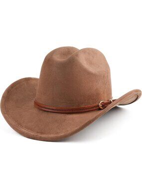 Men's Coffee Faux Suede Wide Brim Western Cowgirl Cowboy Hat